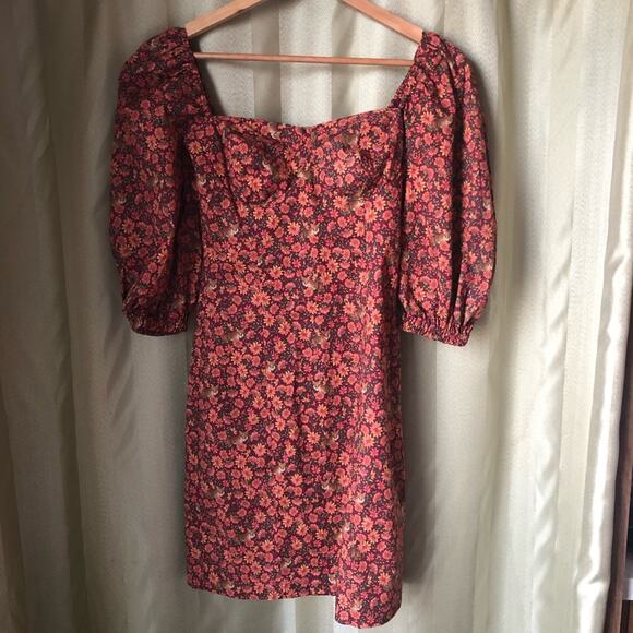 Farm Rio leopard garden puff sleeve mini dress fall - Picture 3 of 8